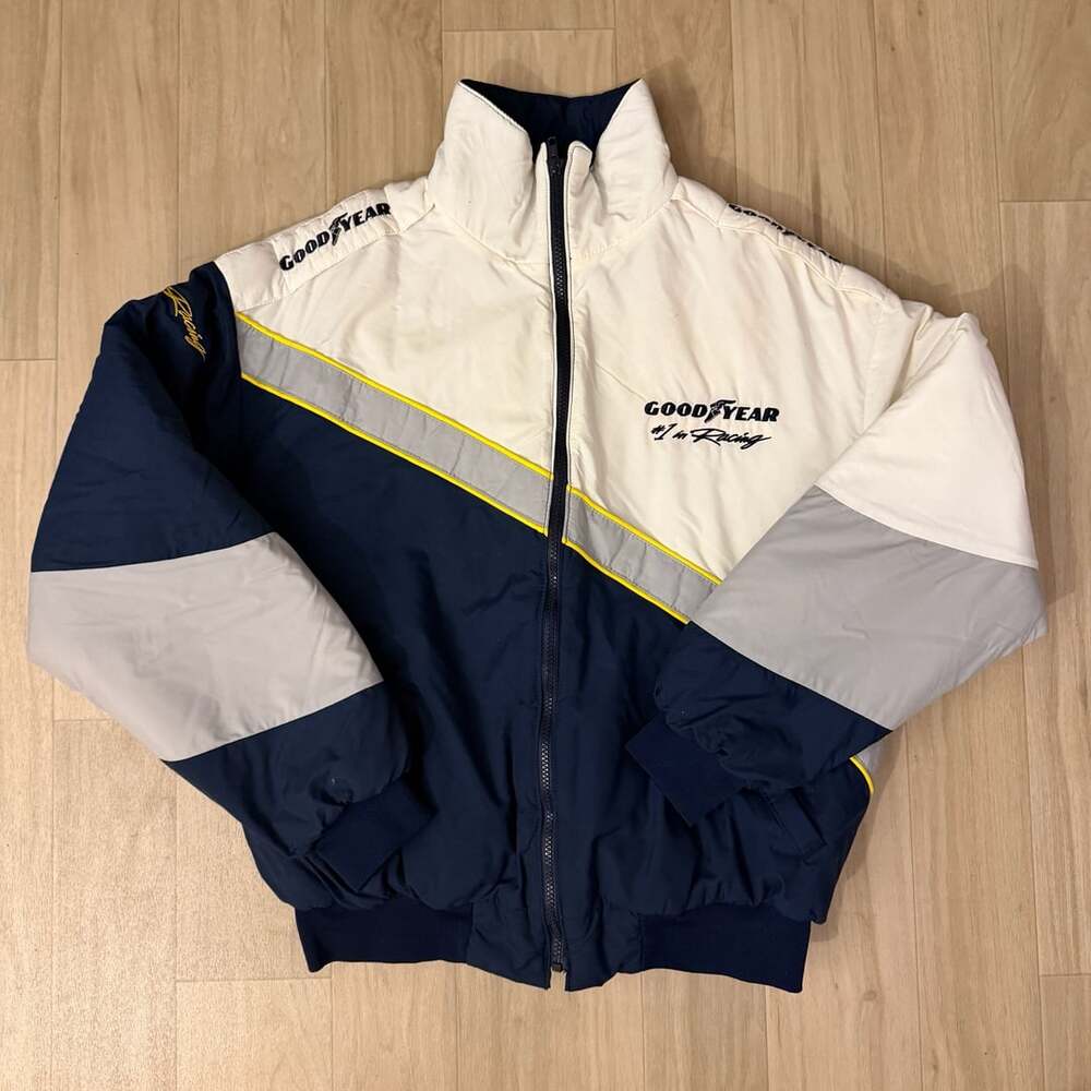 Vintage 90s Goodyear #1 in Racing Puffer Jacket Blue White Men’s Large